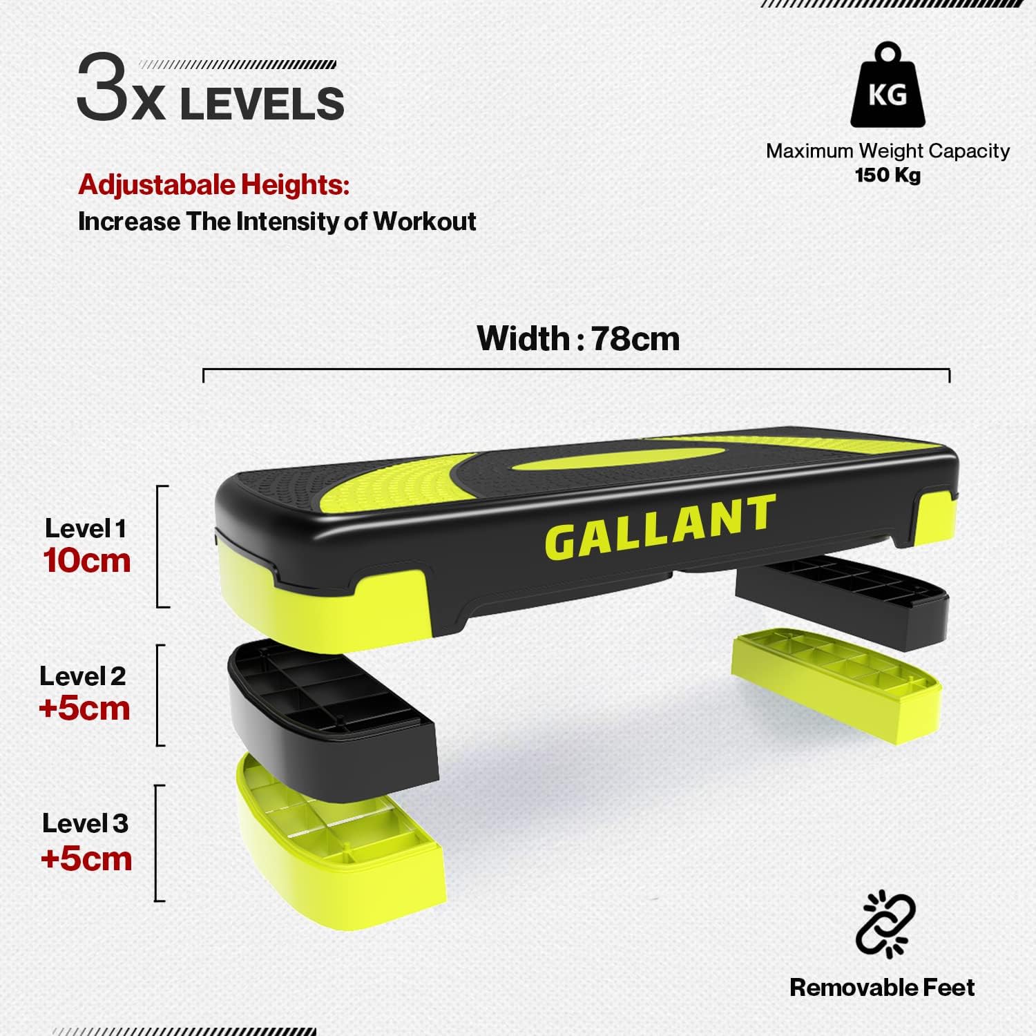 Aerobic Step - 3 Levels of Height Adjustable 3x Levels Details.