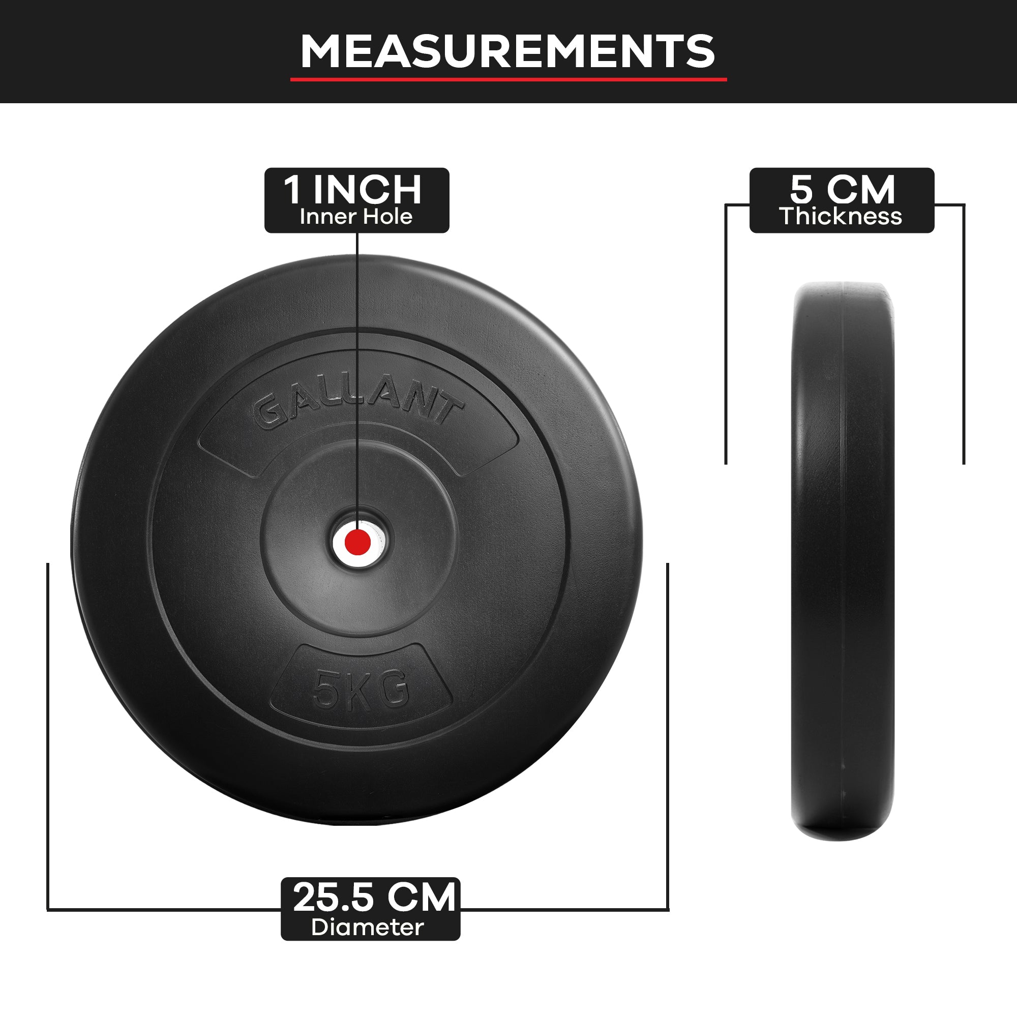 Weight Plates 5KG Standard 1 Inch Vinyl Discus 20KG Set Measurements