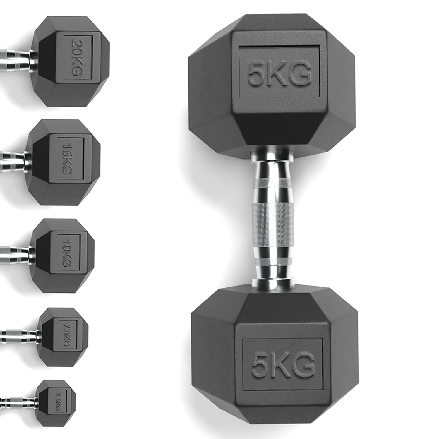 Rubber Encased Cast Iron Hex Dumbbells 5KG Main IMG.