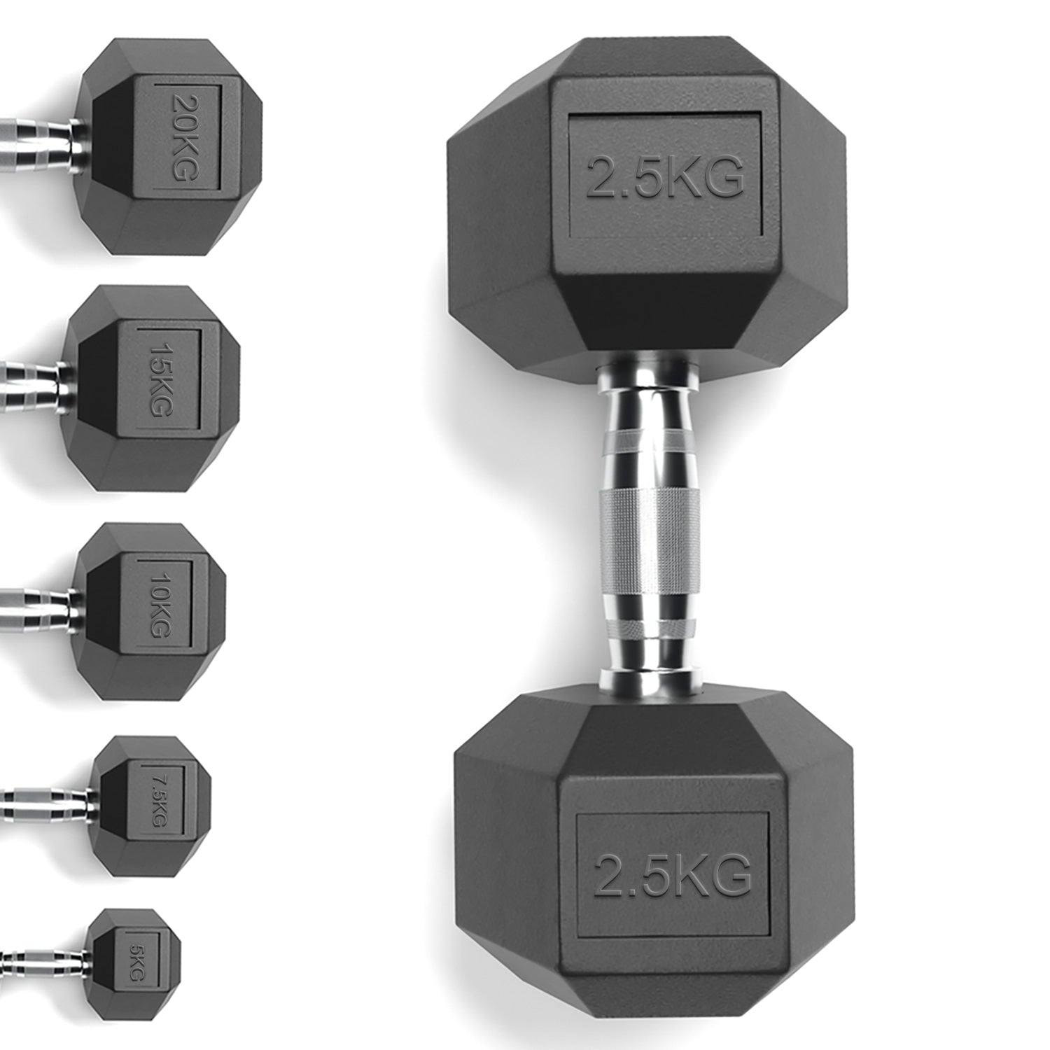 Rubber Encased Cast Iron Hex Dumbbells 2.5KG Main IMG.