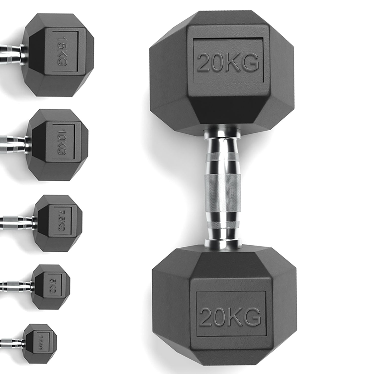 Rubber Encased Cast Iron Hex Dumbbells 20KG Main IMG.