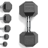Rubber Encased Cast Iron Hex Dumbbells 20KG Main IMG.