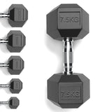 Rubber Encased Cast Iron Hex Dumbbells 7.5KG Main IMG.