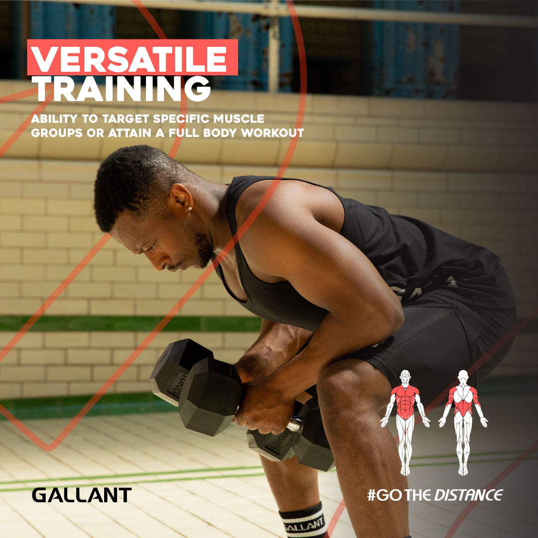 Rubber Encased Cast Iron Hex Dumbbells Versatile Training.