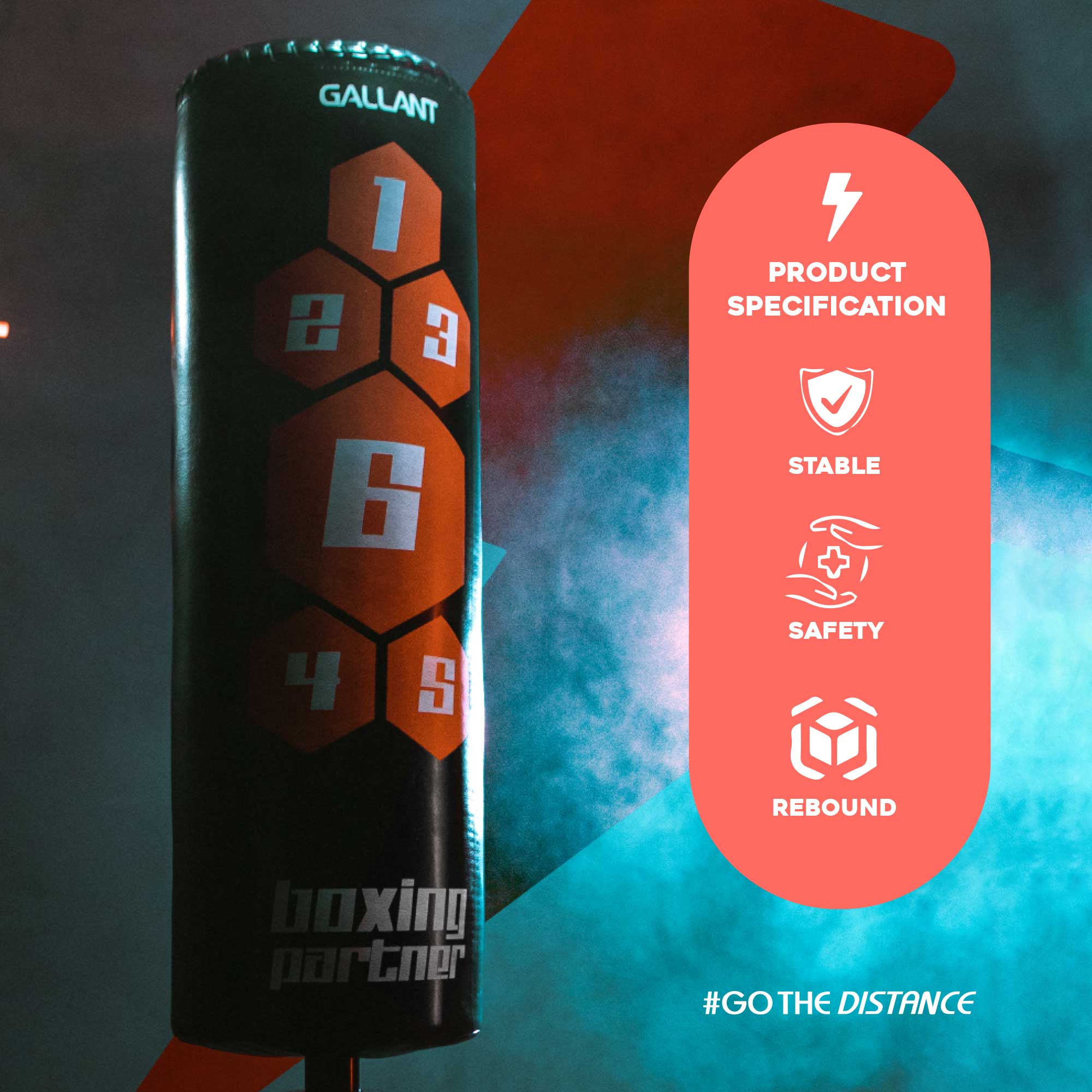 5.5ft Black Free-Standing Punchbag Product Specification Details.