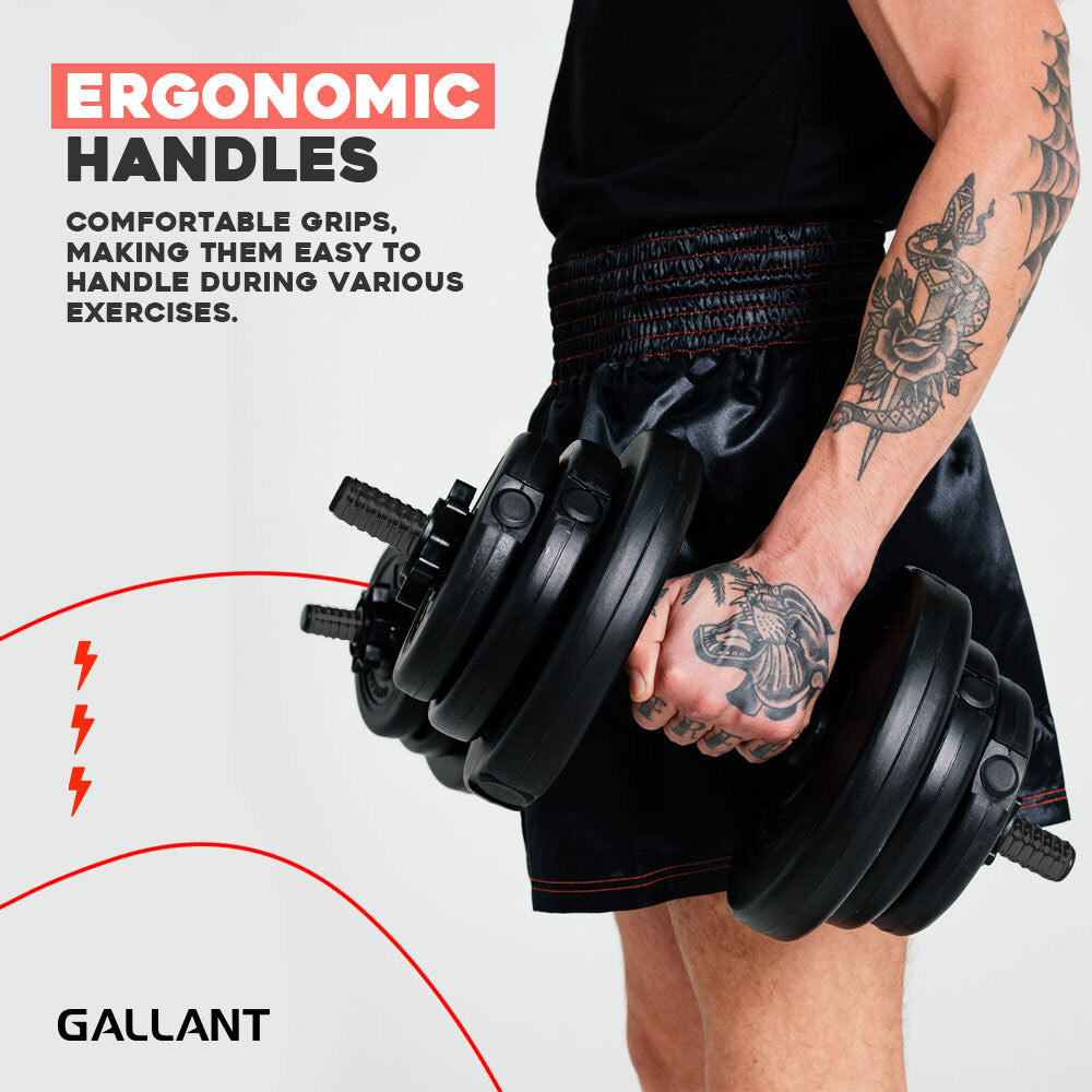 Gallant 20kg Adjustable Weights Dumbbells Set Ergonomic Handles.