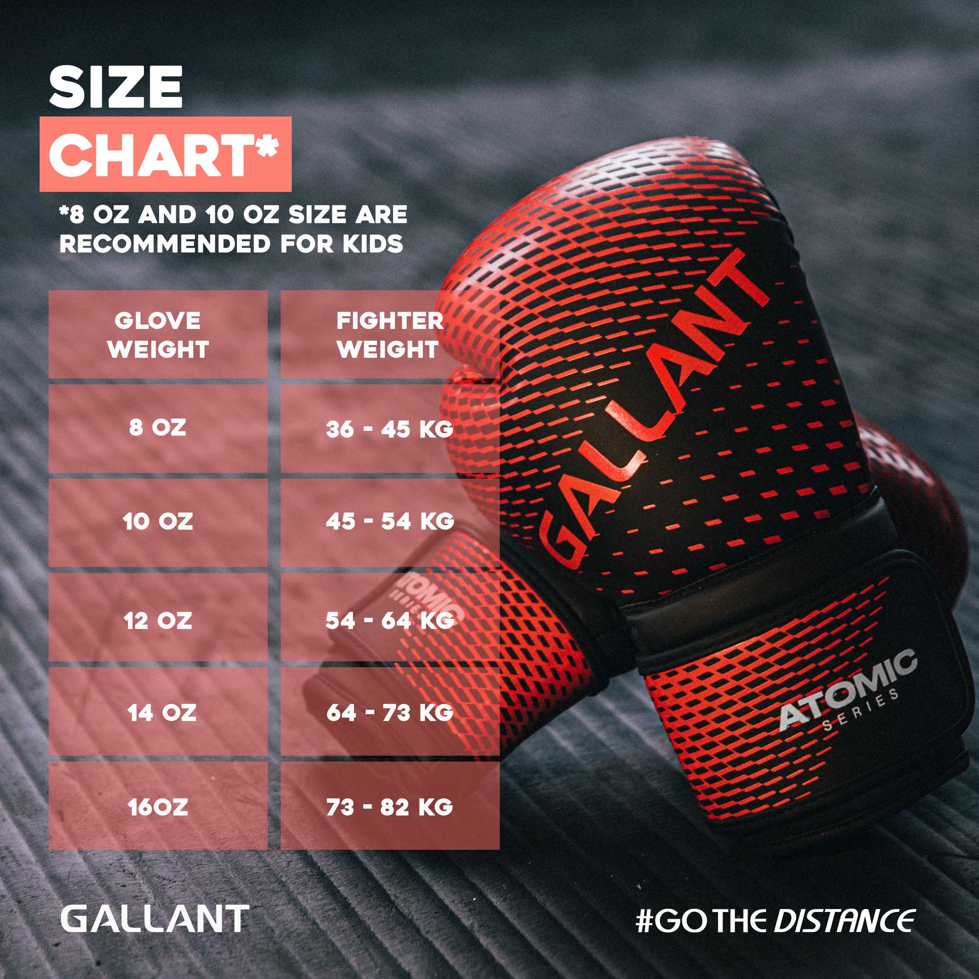 Atomic Boxing Gloves Size Chart Details.