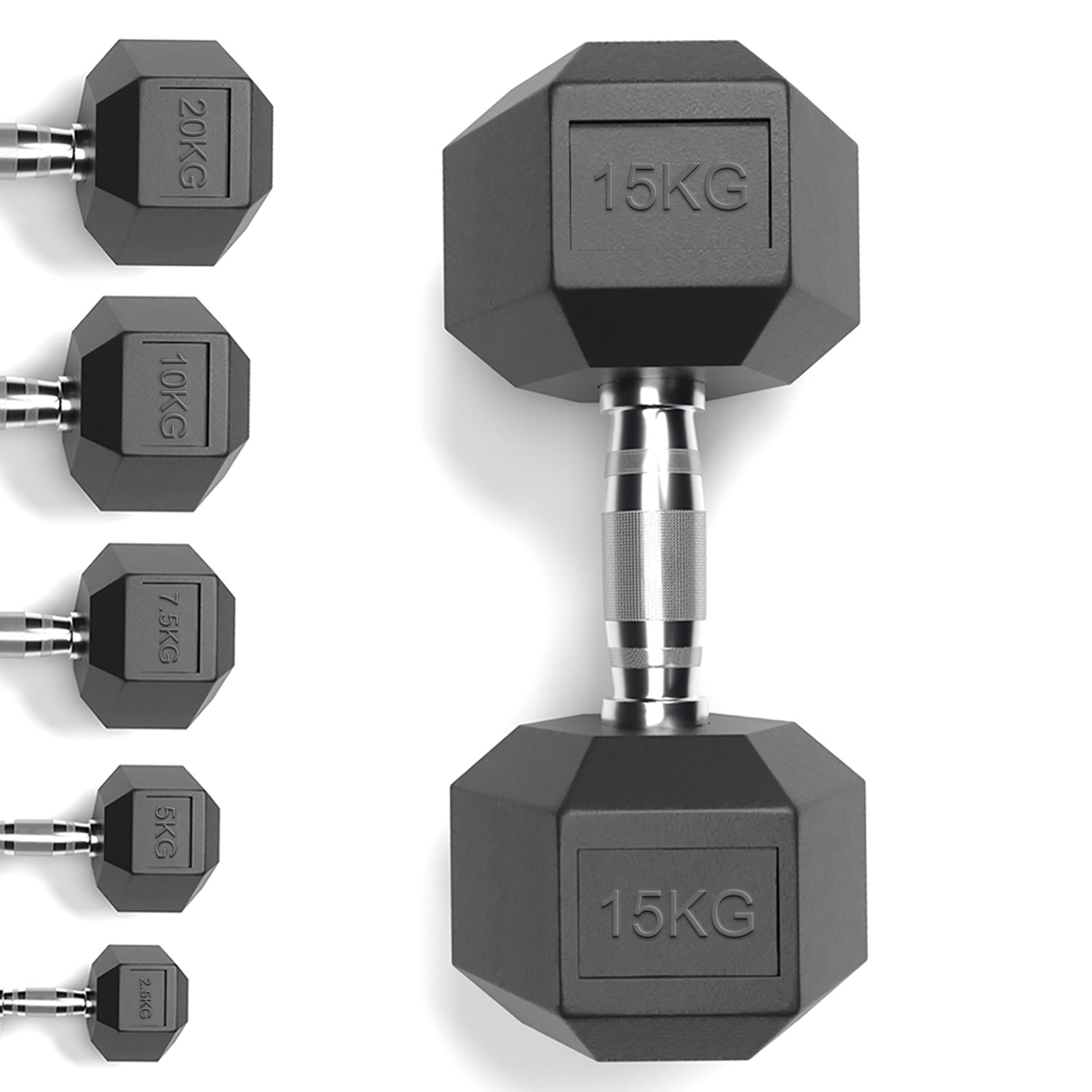 Rubber Encased Cast Iron Hex Dumbbells 15KG Main IMG.