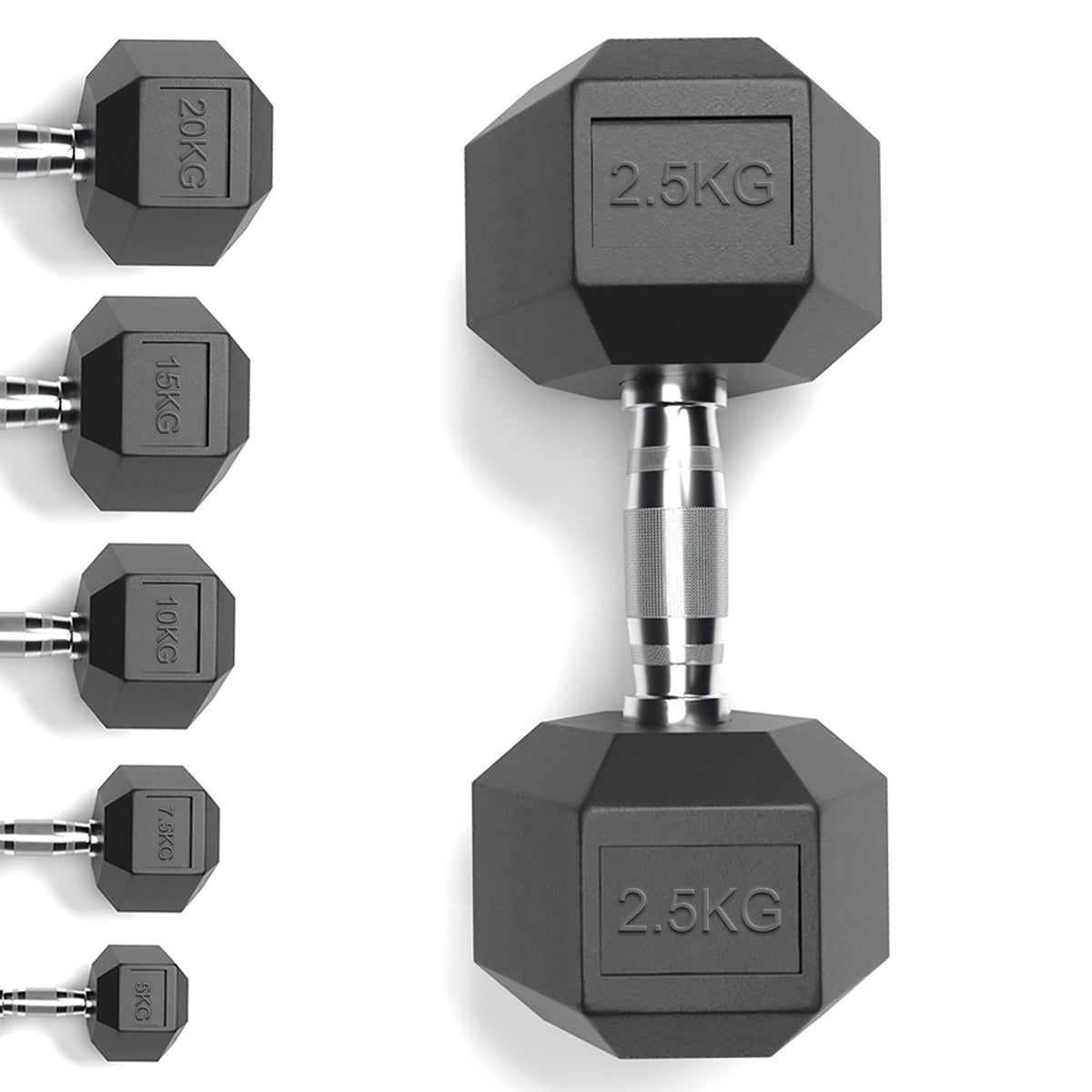 Rubber Encased Cast Iron Hex Dumbbells 2.5KG Main IMG.
