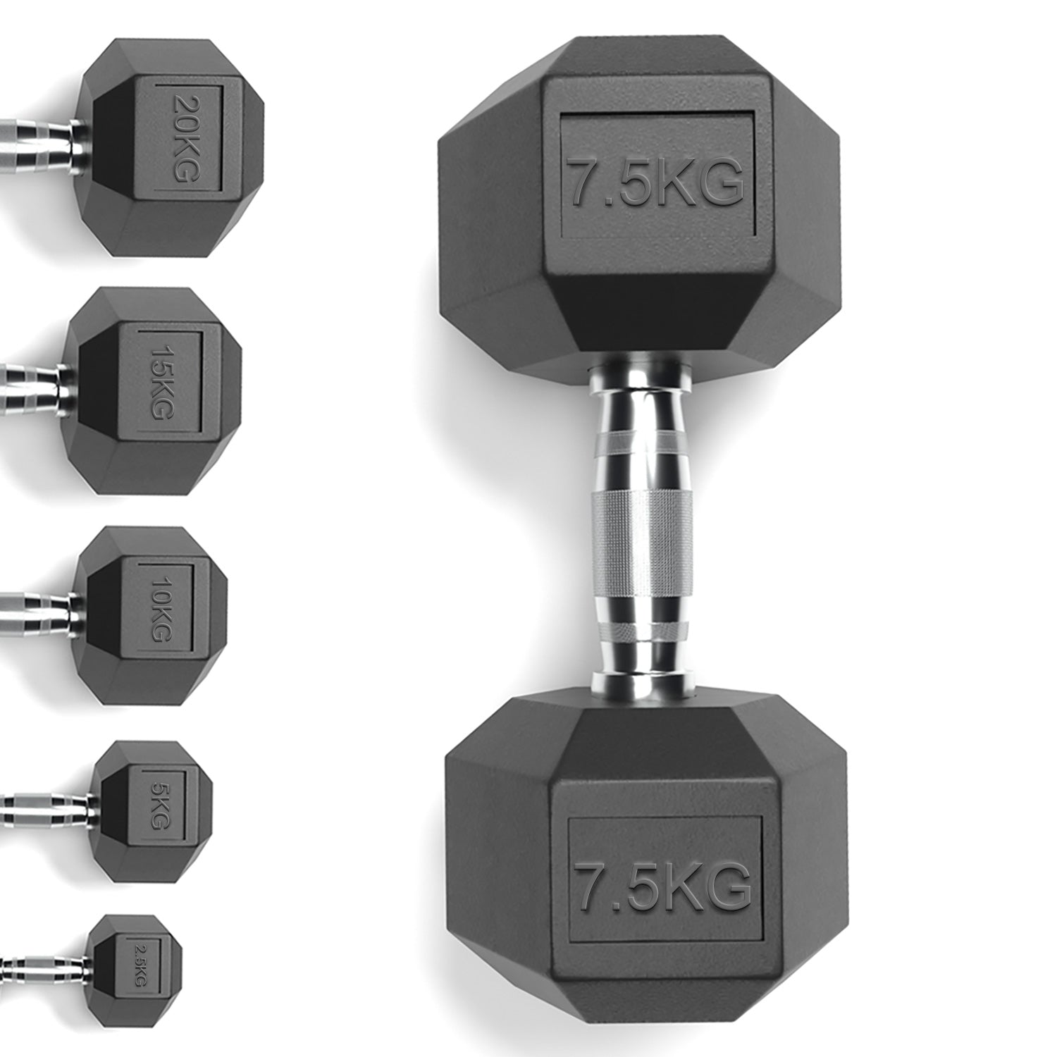 Rubber Encased Cast Iron Hex Dumbbells 7.5KG Main IMG.