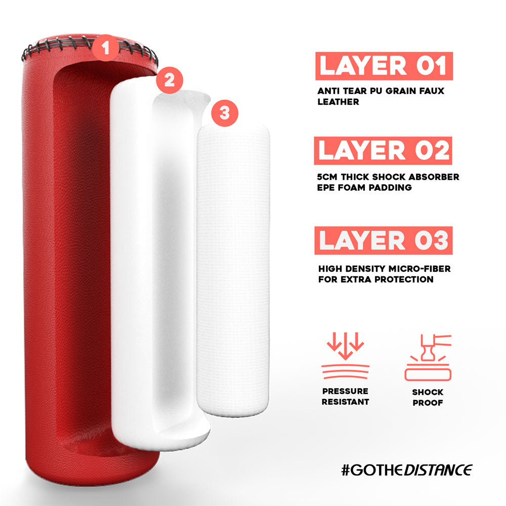 5.5ft Heritage Red Free-Standing Punchbag Layers Details.