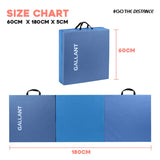 Gymnastics Mat Tri Foldable Exercise Workout Mat,Size chart details.